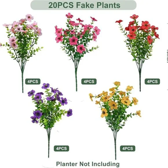 Artificial Flowers for Outdoor, 20 Bundle UV Resistant Fake Silk Flowers, Realis - Picture 3 of 7